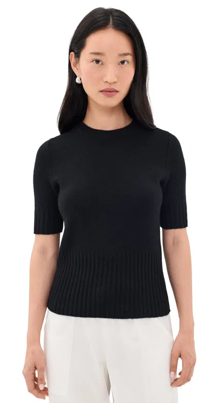 Vince Ribbed-knit Short-sleeve Sweater In Black
