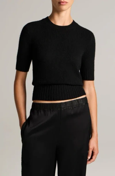 Vince High Rib Trim Wool & Cashmere Sweater In Black