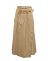Vince High Rise Belted Midi Skirt In Brown Viscose In Brown