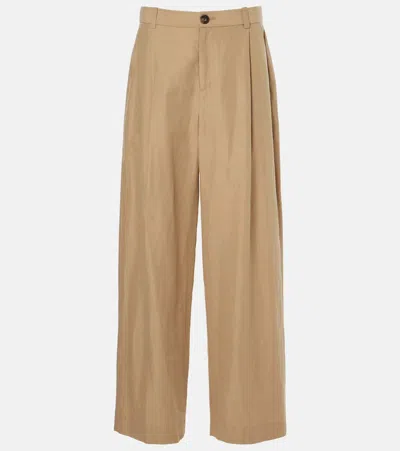 Vince High-rise Cotton-blend Wide-leg Pants In Beige