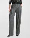 Vince High Waisted Micro Check Wide Leg Wool-blend Trouser In Micro Check