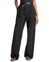 Vince Pleated High Waist Wide Leg Cotton Blend Pants In Black