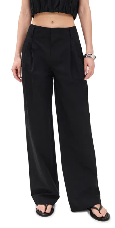 Vince Cotton-blend High-rise Pleated Wide-leg Trouser In Black