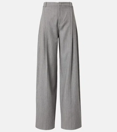 Vince High-rise Wool-blend Twill Wide-leg Pants In Grau