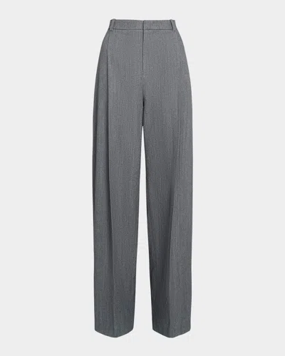 Vince High-rise Wool Twill Trousers In Dark Stone Grey