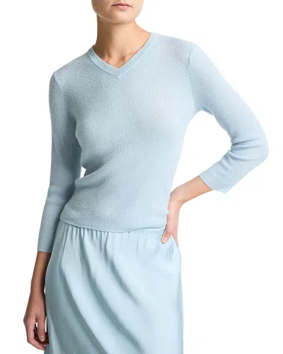 Vince High V Neck Top In Blue