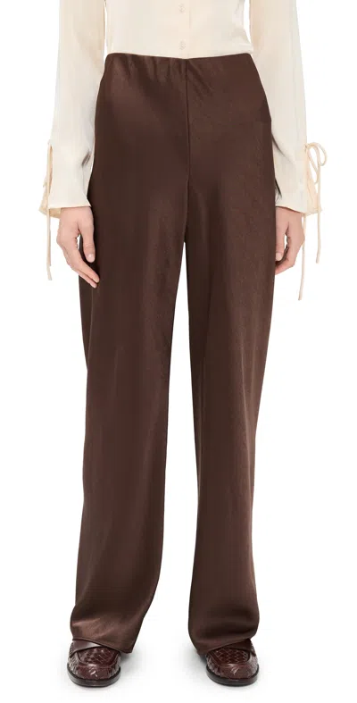 Vince High Waist Fluid Satin Bias Pants Espresso In Brown