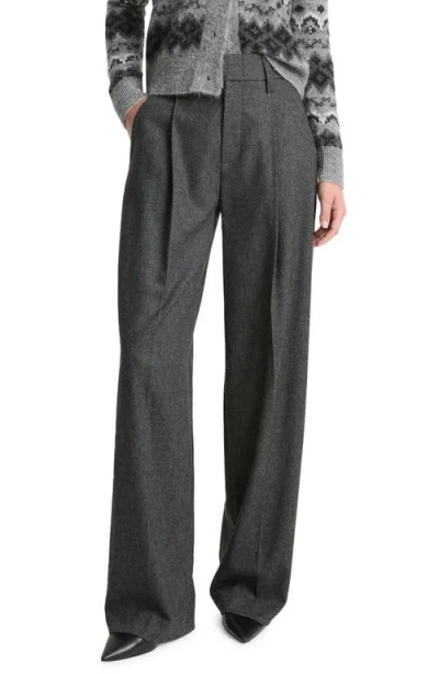 Vince High Waist Herringbone Wide Leg Pants In Charcoal