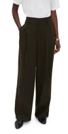 Vince High Waist Pleated Trousers Verde In Green