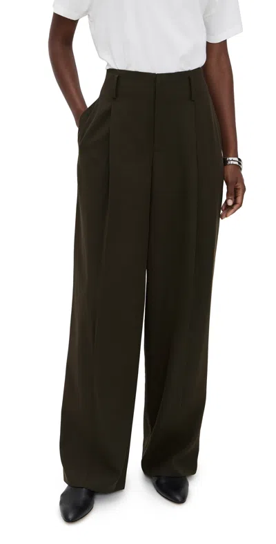 Vince High Waist Pleated Trousers Verde In Green