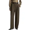 Vince High Waist Pleated Wide Leg Pants In Green