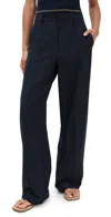 Vince High Waist Rib Trim Trousers Coastal In Blue
