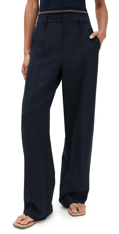 Vince High Waist Rib Trim Trousers Coastal In Blue