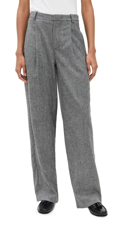 Vince High Waist Roma Check Trousers Dark Grey Check In Gray