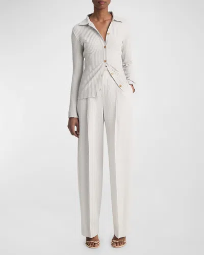 Vince High-waist Tailored Wide-leg Trousers In Salt Glass