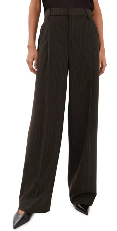 Vince High Waist Wide Leg Trousers Cinderwood Stripe In Brown