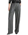 Vince High Waisted Micro Check Wide Leg Wool-blend Trouser In Grey