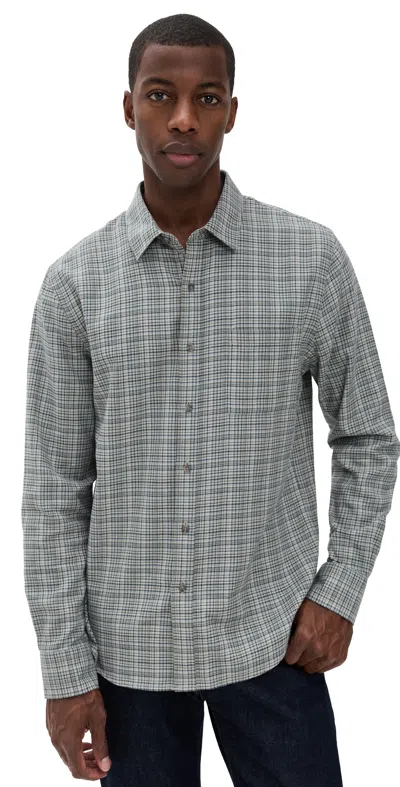 Vince Highclere Plaid Separate Placket L/s Shirt Pistachio Combo In Gray