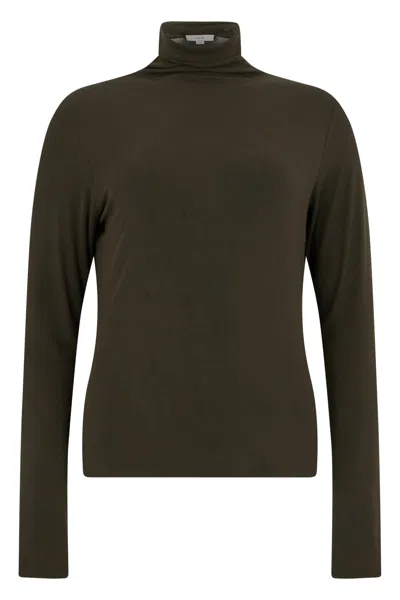 Vince High-neck Long-sleeve Fitted Top In Green