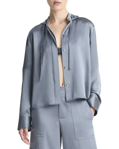 Vince Hooded Button-down Silk Shirt In Animal Print