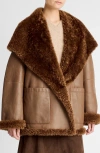 Vince Hooded Genuine Shearling Jacket In Brown