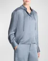 Vince Hooded Silk Button-up Shirt In Lake Stone