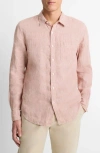 Vince Houndstooth Classic Fit Linen Button-up Shirt In Pink