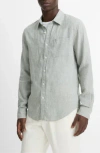 Vince Houndstooth Classic Fit Linen Button-up Shirt