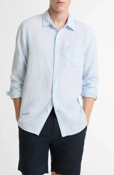 Vince Houndstooth Classic Fit Linen Button-up Shirt In Blue