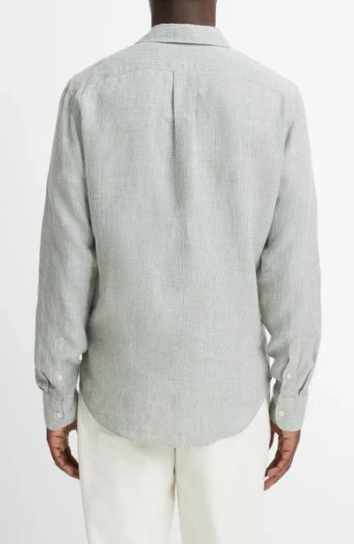 Vince Houndstooth Classic Fit Linen Button-up Shirt In Broad Leaf/optic Whi