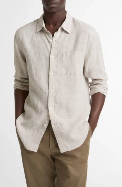 Vince Houndstooth Classic Fit Linen Button-up Shirt In Neutral