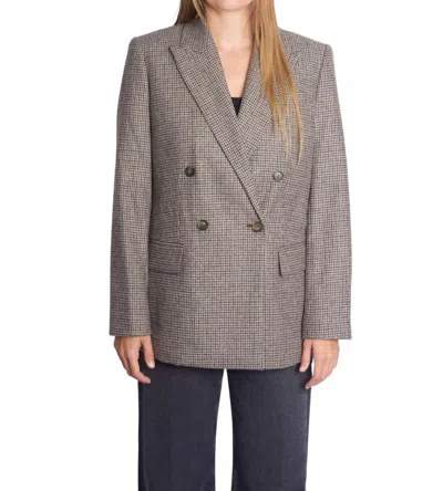Vince Houndstooth Double Breasted Blazer In Brown In Gray