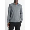 Vince Houndstooth Johnny Collar Long Sleeve Polo In Gray