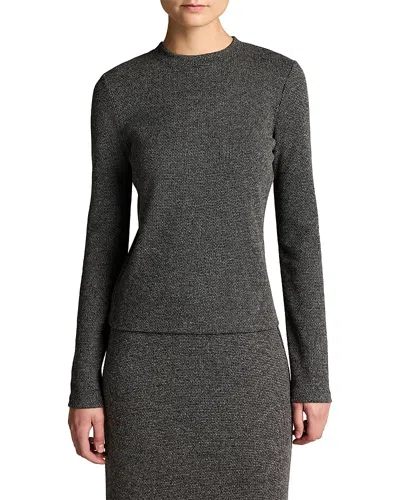 Vince Houndstooth Long Sleeve Crewneck Top In Gray