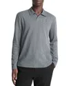 Vince Houndstooth Johnny Collar Long Sleeve Polo In Gray