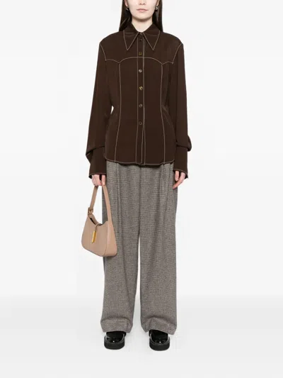 Vince Houndstooth-print Trosuers In Brown