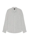 Vince Houndstooth Seperate Placket Long Sleeve Shirt In Broad Leaf & Optic White