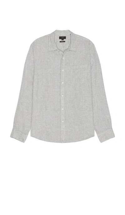 Vince Houndstooth Seperate Placket Long Sleeve Shirt In Broad Leaf & Optic White