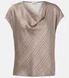 Vince Houndstooth Silk Top In Brown