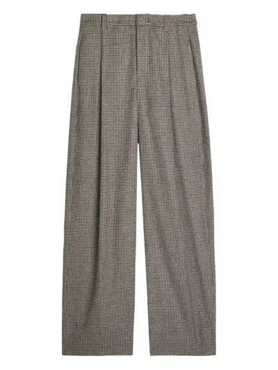 Vince Houndstooth Straight-leg Woven Trousers In Brown