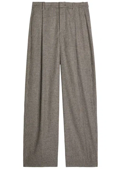 Vince Houndstooth Straight-leg Woven Trousers In Gray