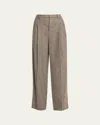 Vince Houndstooth Wool-blend Trousers In Brown