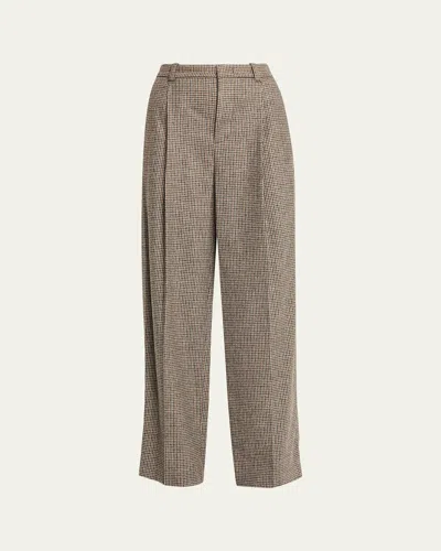 Vince Houndstooth Wool-blend Trousers In Brown