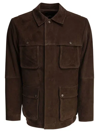 Vince Suede-leather Flap-pocket Jacket In Brown