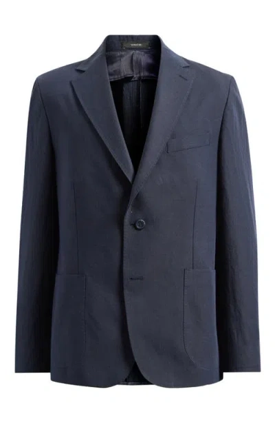 Vince Icon Relaxed Fit Navy Cotton & Linen Sport Coat In Dark Blue