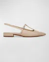 Vince Iliana Leather T-strap Ballerina Flats In Birch Sand Beige Leather