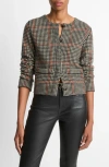 Vince Intarsia Glen Plaid Wool & Cashmere Cardigan In White
