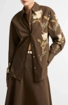 Vince Placement Print Button Front Shirt In Brown