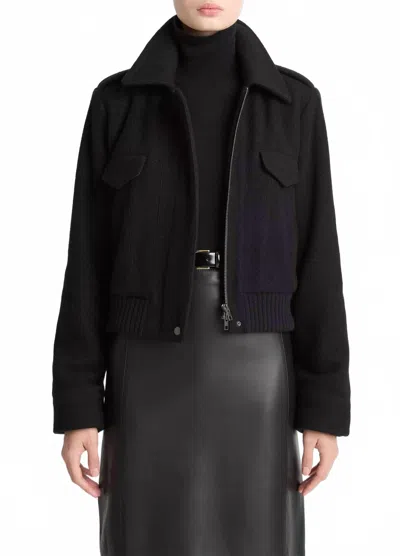 Vince Italian Wool-blend Cropped Jacket In Black