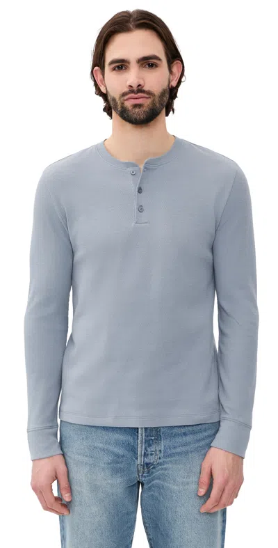Vince Jacquard Rib Long Sleeve Henley Steel Blue
